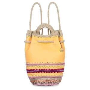The SAK Striped Leather Crochet Backpack Yellow Seminyak Bag Purse Boho Dylan